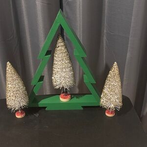 Festive Green and Gold Holiday Handcrafted Trees Display